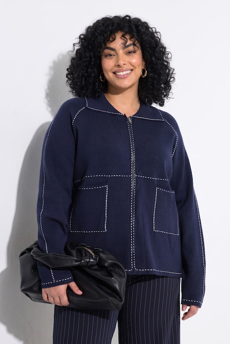 Strickjacke, Hemdkragen, Reißverschluss, Langarm