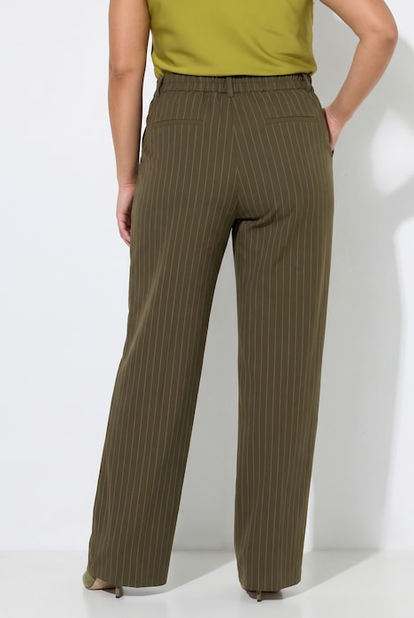 Pantalon à fines rayures, jambe droite et large, taille élastique