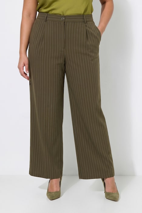 Pantalon à fines rayures, jambe droite et large, taille élastique
