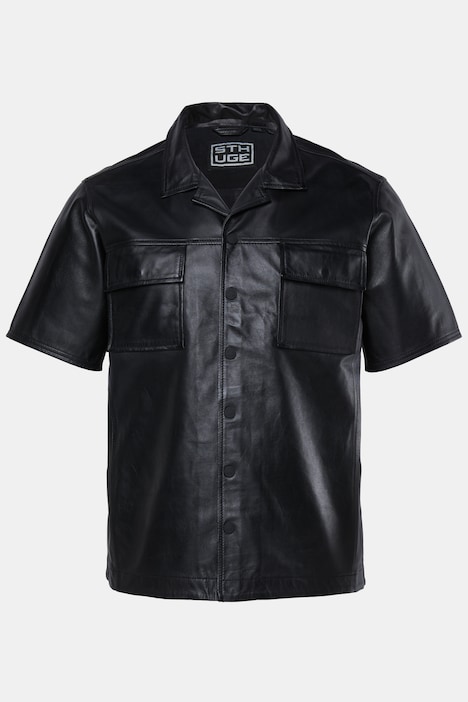 Lederhemd, Leder, Halbarm, Kuba-Kragen, kastiger Fit, bis 8 XL