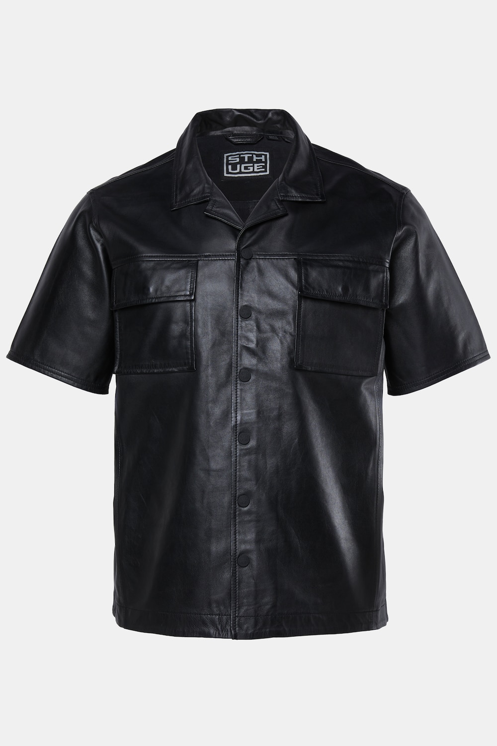 Leren overhemd, leer, korte mouwen, Cubaanse kraag, boxy fit, tot 8XL