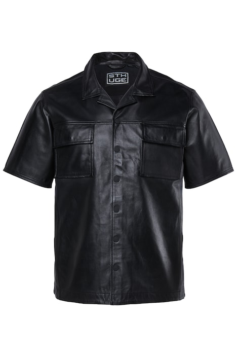 Kožená košile, kůže, krátké rukávy, cuba límec, kastiger střih, do velikosti 8XL