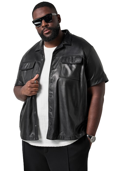 Kožená košile, kůže, krátké rukávy, cuba límec, kastiger střih, do velikosti 8XL