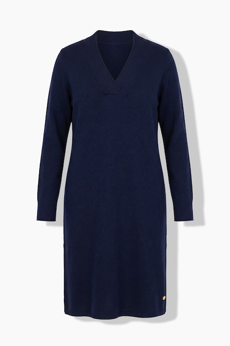 Strickkleid, Kelchkragen, V-Ausschnitt, Langarm
