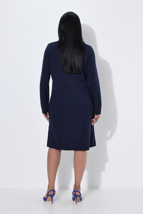 Strickkleid, Kelchkragen, V-Ausschnitt, Langarm