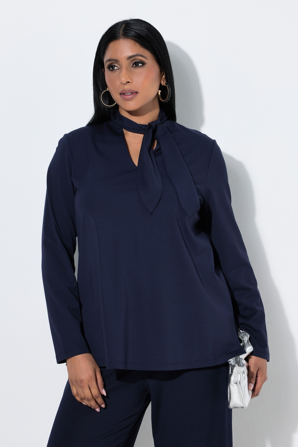 Shirt, abnehmbare Schluppe, Kelchkragen, 3/4-Arm