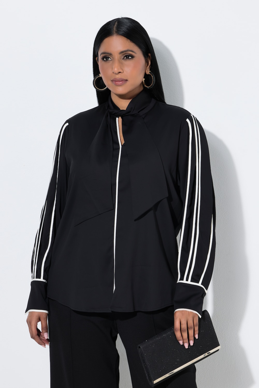 Bluse, abnehmbare Schluppe, Stehkragen, Langarm