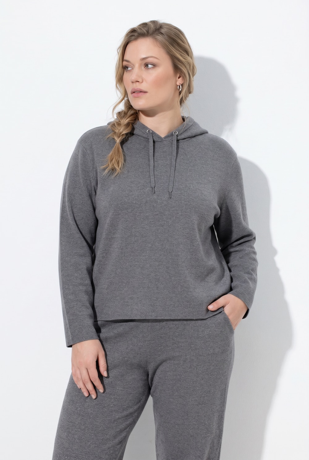Strick-Hoodie, Boxy Fit, Kapuze, Langarm, Biobaumwolle