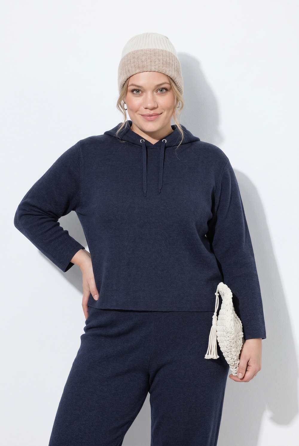 Strick-Hoodie, Boxy Fit, Kapuze, Langarm, Biobaumwolle