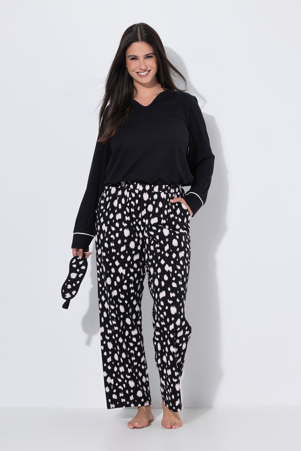 Pyjama, Schlafmaske, Dalmatiner, Herzausschnitt, Langarm
