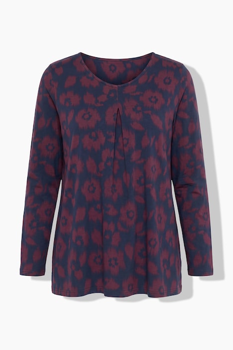 Shirt, Blüten, A-Linie, V-Ausschnitt, Langarm