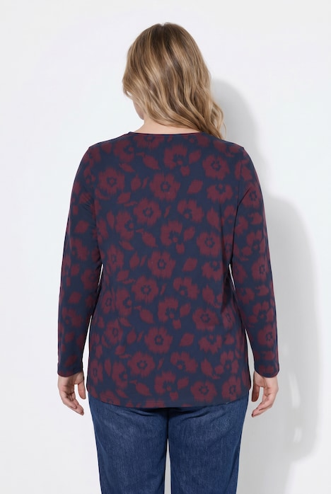Shirt, Blüten, A-Linie, V-Ausschnitt, Langarm
