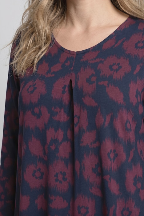 Shirt, Blüten, A-Linie, V-Ausschnitt, Langarm