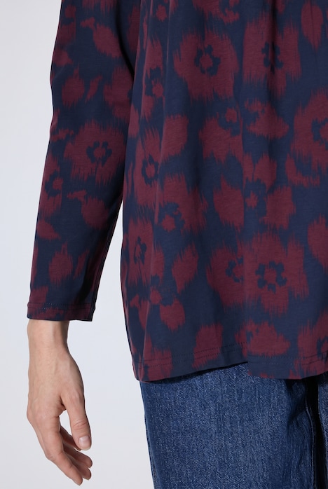 Shirt, Blüten, A-Linie, V-Ausschnitt, Langarm