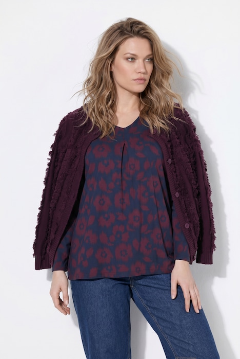Shirt, Blüten, A-Linie, V-Ausschnitt, Langarm