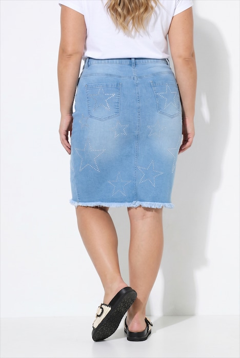 Jeansrock, Bleistift-Silhouette, Glitzersteinchen, 5-Pocket