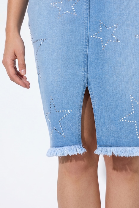 Jeansrock, Bleistift-Silhouette, Glitzersteinchen, 5-Pocket
