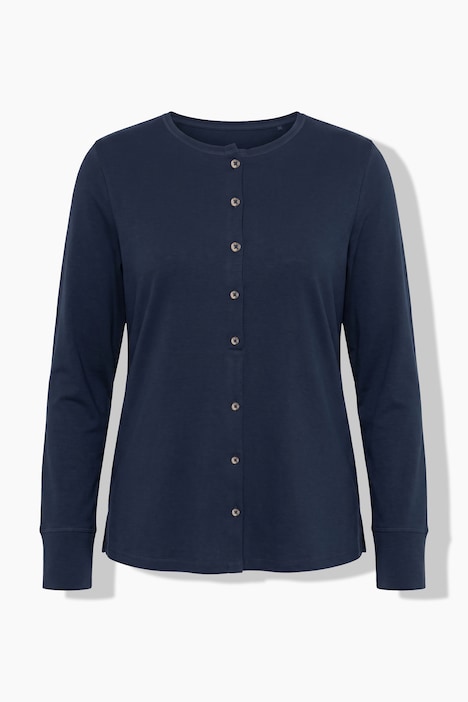 Shirt, Zier-Knopfleiste, Rundhals, Langarm, Biobaumwolle