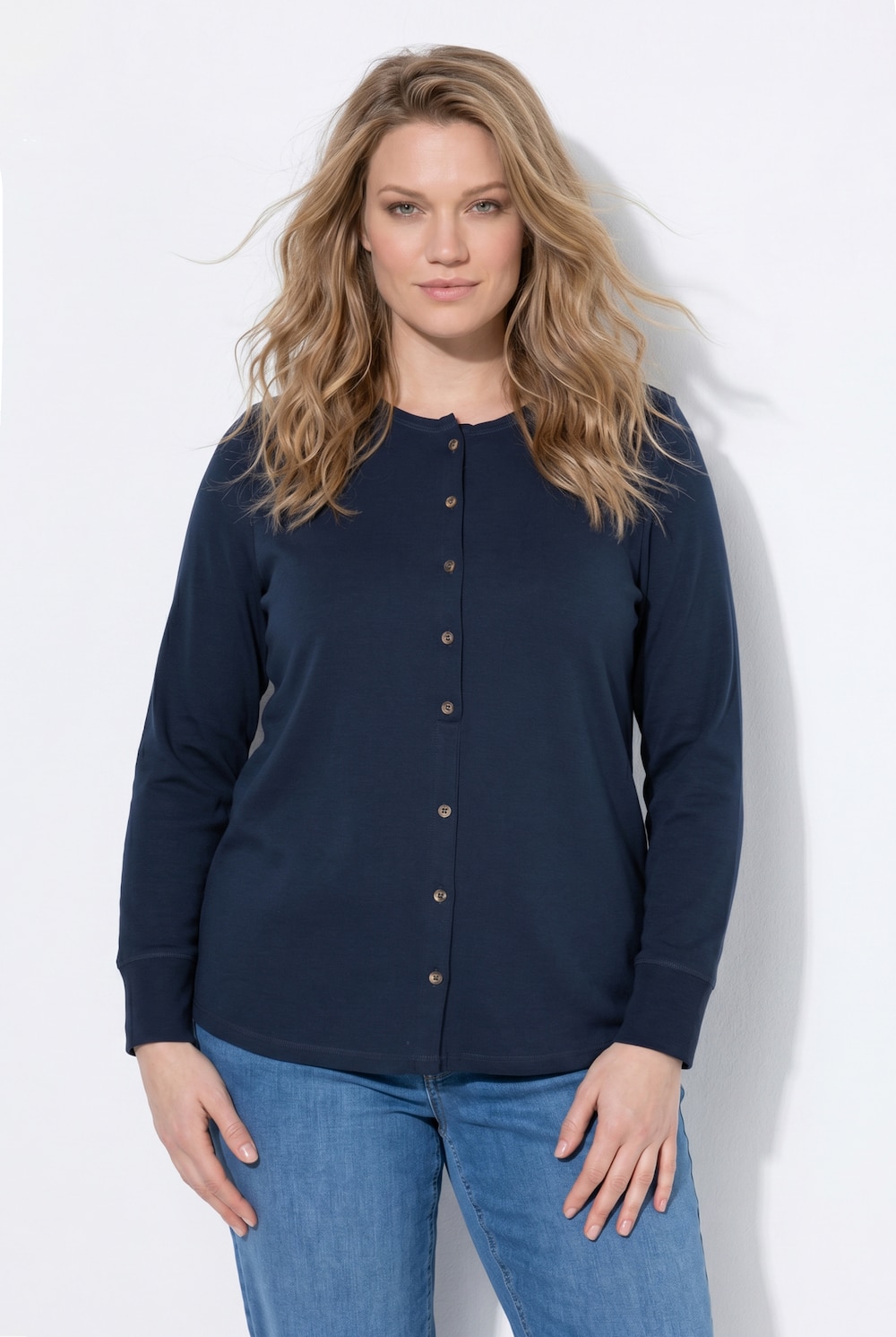 Shirt, Zier-Knopfleiste, Rundhals, Langarm, Biobaumwolle