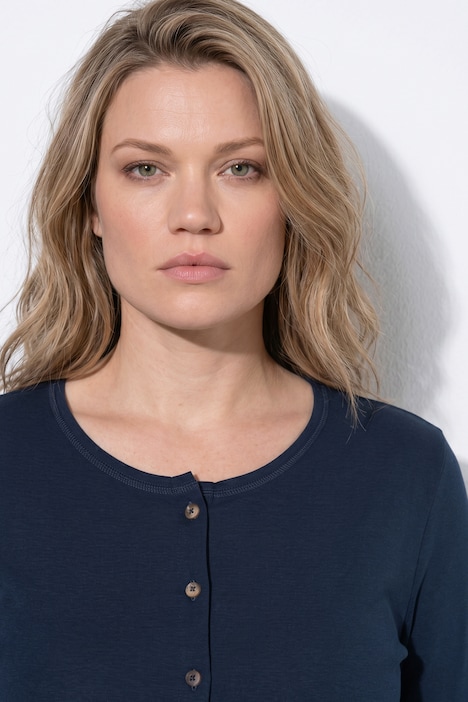 Shirt, Zier-Knopfleiste, Rundhals, Langarm, Biobaumwolle