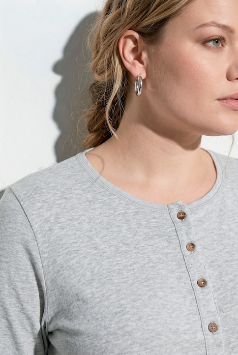 Shirt, Zier-Knopfleiste, Rundhals, Langarm, Biobaumwolle