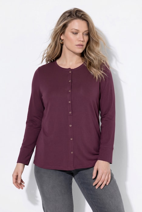 Shirt, Zier-Knopfleiste, Rundhals, Langarm, Biobaumwolle
