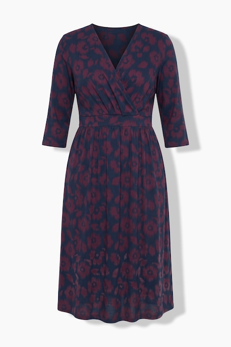 Jerseykleid, Wickeloptik, V-Ausschnitt, 3/4-Arm, Biobaumwolle