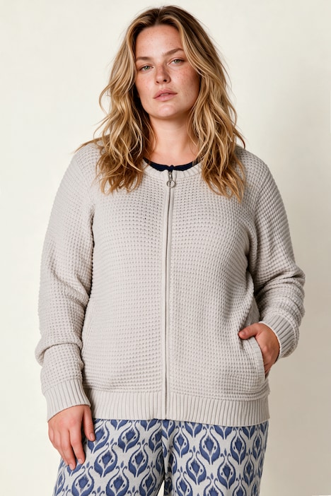 Blouson, kurze Passform, Strick, Collegekragen, Biobaumwolle