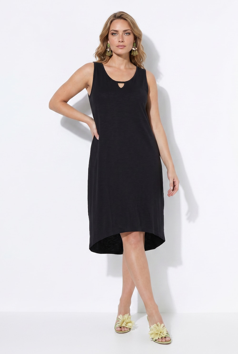 Jersey-Midikleid, ärmellose A-Linie, Keyhole
