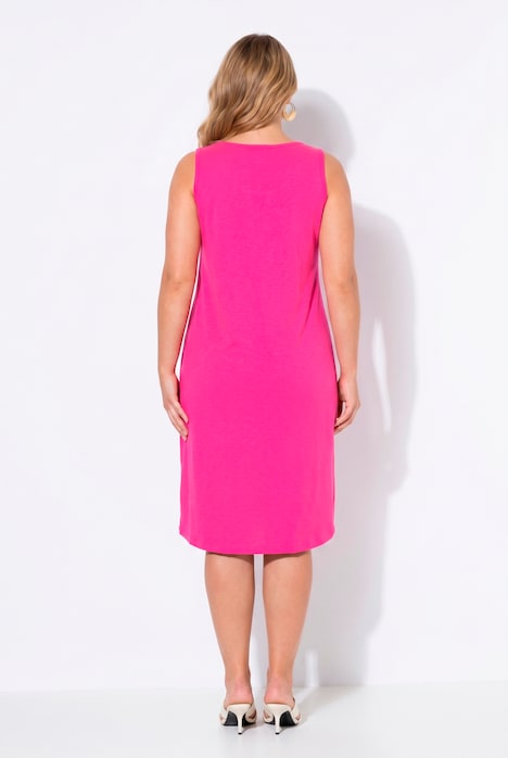 Jersey-Midikleid, ärmellose A-Linie, Keyhole