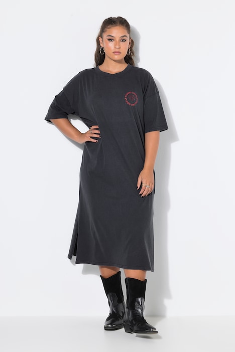 Midi-Jerseykleid, A-Linie, Applikation, Halbarm