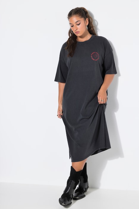 Midi-Jerseykleid, A-Linie, Applikation, Halbarm