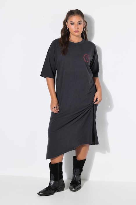 Midi-Jerseykleid, A-Linie, Applikation, Halbarm