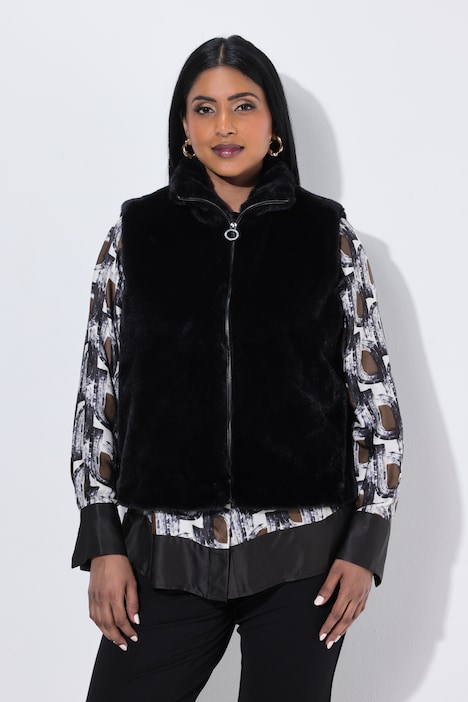 Gilet en fausse fourrure tissée, col montant, sans manches