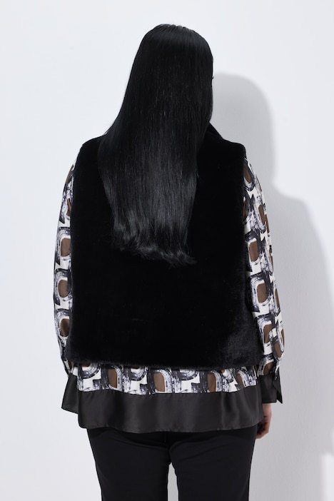 Gilet en fausse fourrure tissée, col montant, sans manches