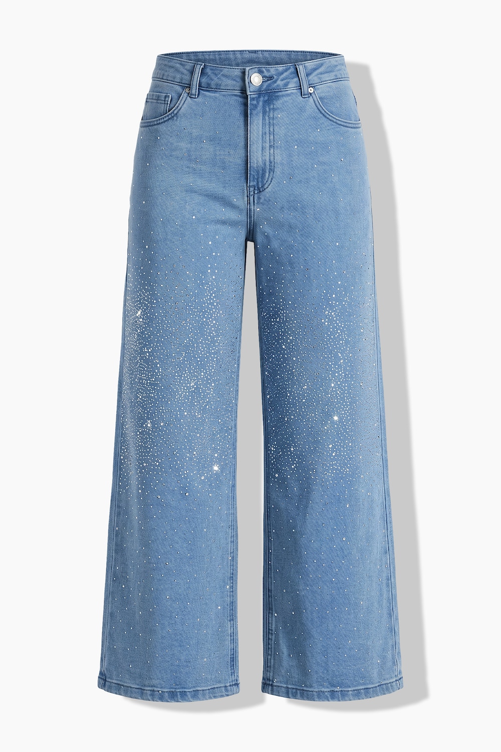 Jeans-Culotte, weites Bein, Glitzersteinchen, 5-Pocket