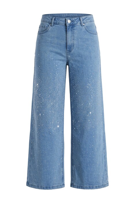 Denim culottes, wide leg, rhinestones, 5 pockets