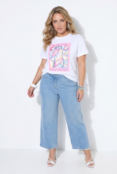 Jeans-Culotte, weites Bein, Glitzersteinchen, 5-Pocket