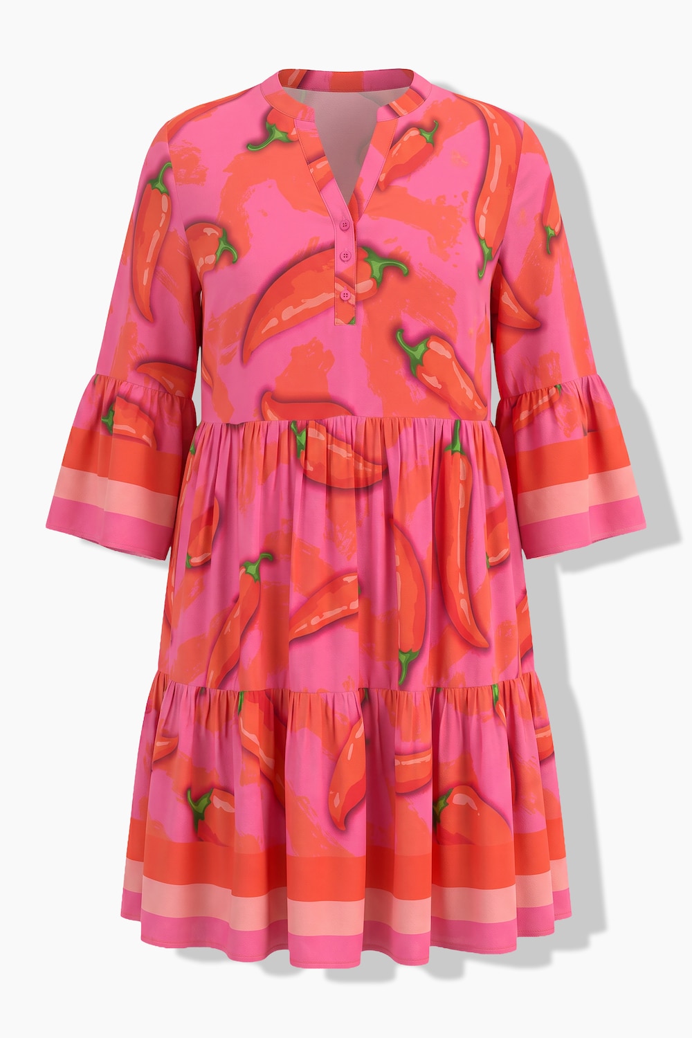 Stora storlekar Lång tunika med chilimönster, Dam, rosa, storlek: 54, Viskos, Angel of Style