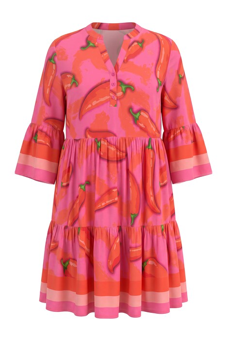 Long tunic, chilli pattern, 3/4 sleeves, flounces