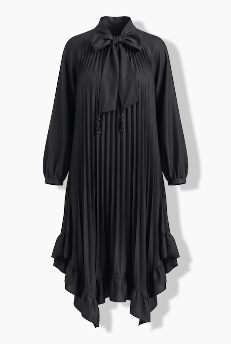 Midi-Plisseekleid, A-Linie, Stehkragen, 3/4-Raglanärmel