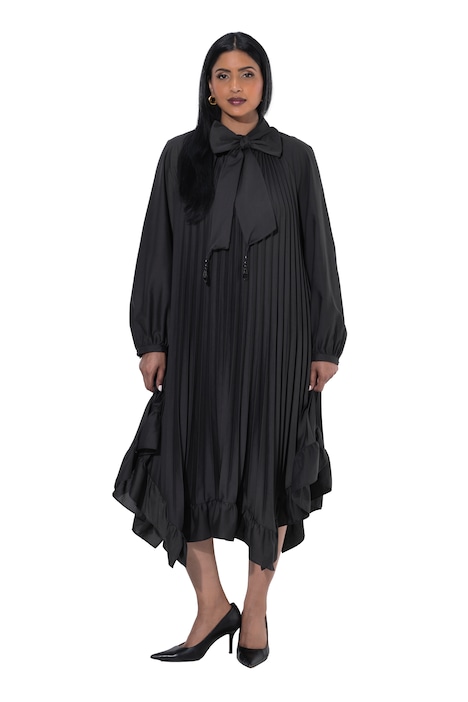 Midi-Plisseekleid, A-Linie, Stehkragen, 3/4-Raglanärmel