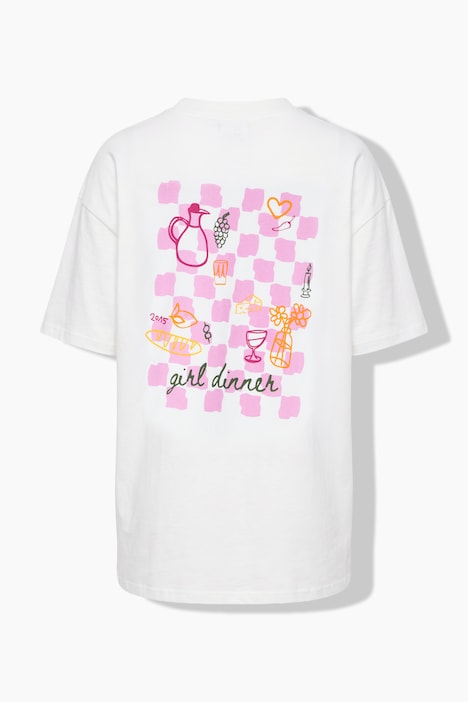T-shirt, oversized vorm, opdruk achter meisjesdiner