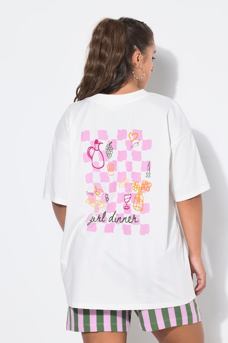 T-shirt, oversized vorm, opdruk achter meisjesdiner