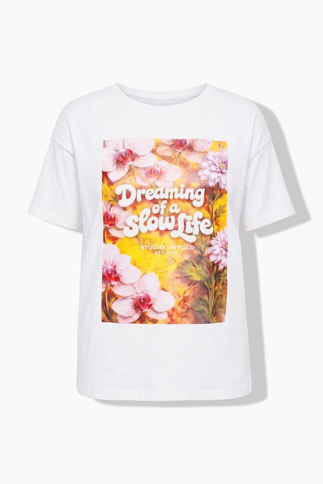 T-shirt, oversized vorm, bloemen/statement