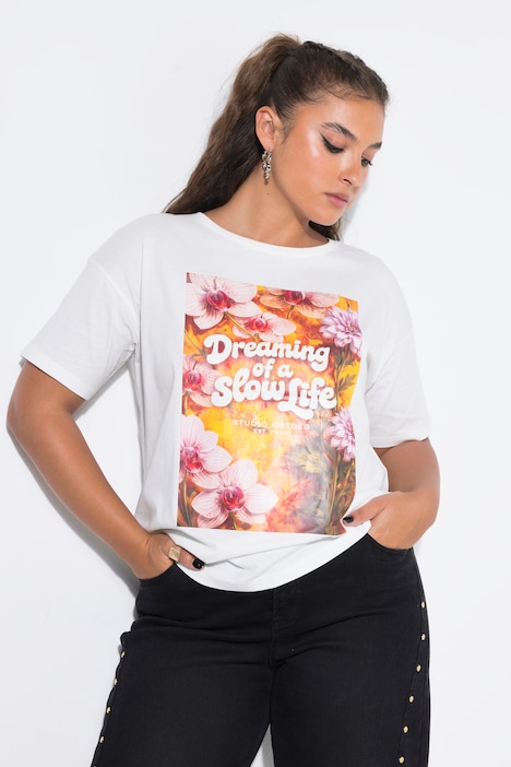 T-shirt, oversized vorm, bloemen/statement