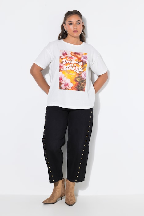 T-shirt, oversized vorm, bloemen/statement