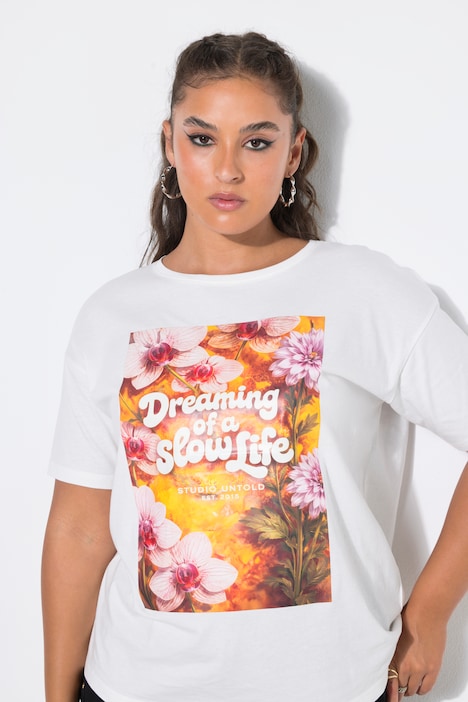 T-shirt, oversized vorm, bloemen/statement
