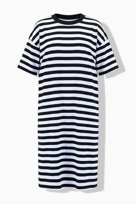 Midikjole i jersey, A-form, stribet jersey, korte ærmer
