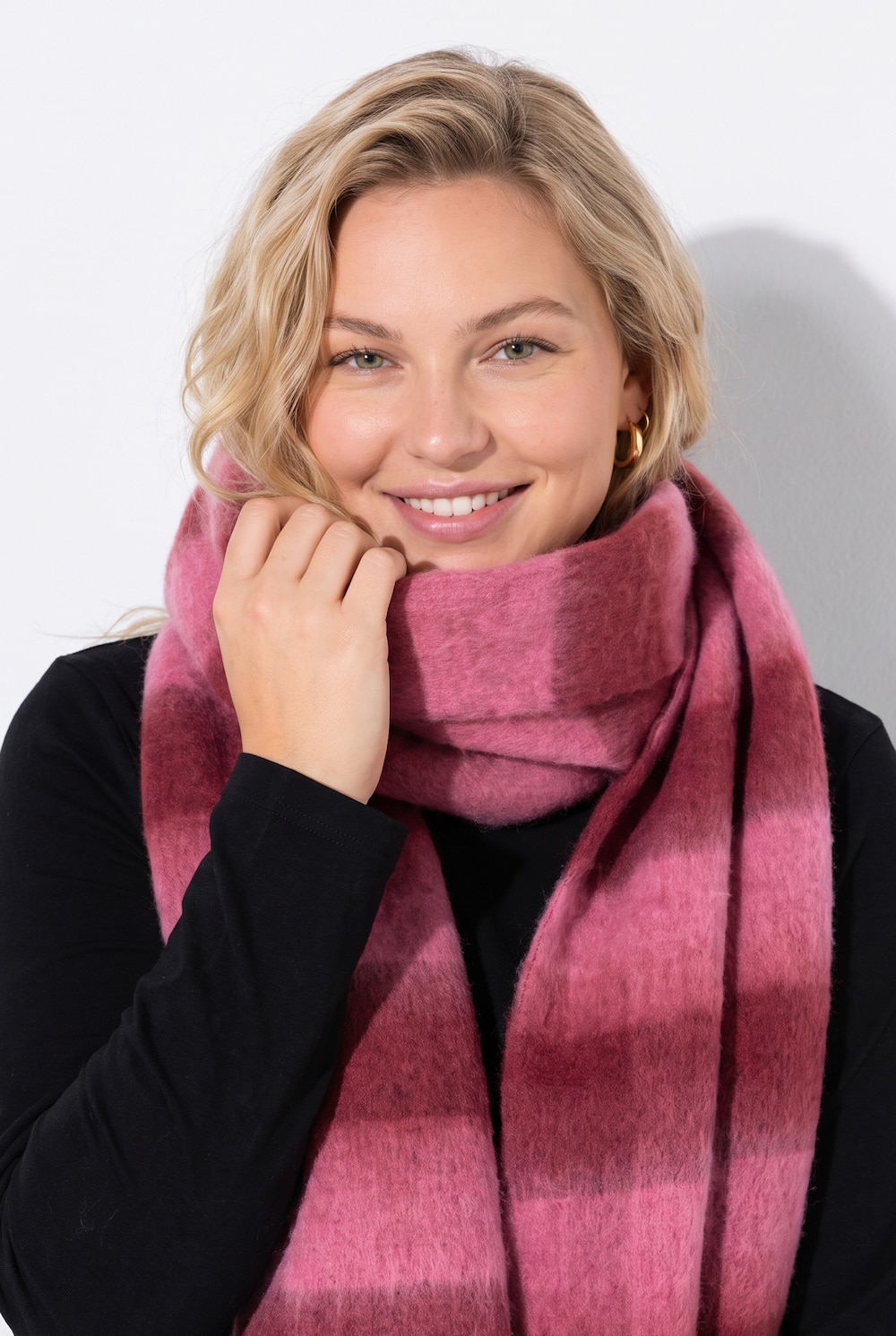 Strickschal, 2 farbige Streifen, Fransen